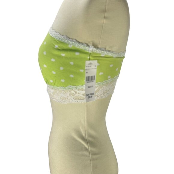 Bozzolo Polka Dot Lace Trim Tube Top M Green White Cotton Blend Stretch Resort - Picture 4 of 9